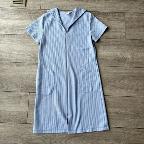 Vintage Diamond Tea Textured Zip Up Uniform Style Mini Dress - Picture 4 of 13